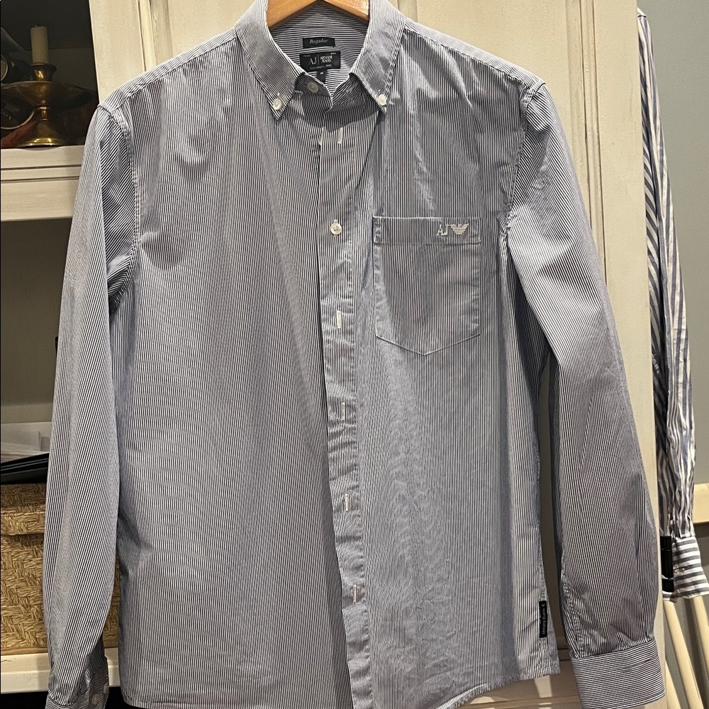 Armani Exchange Men's Blue Striped Button Down Shirt